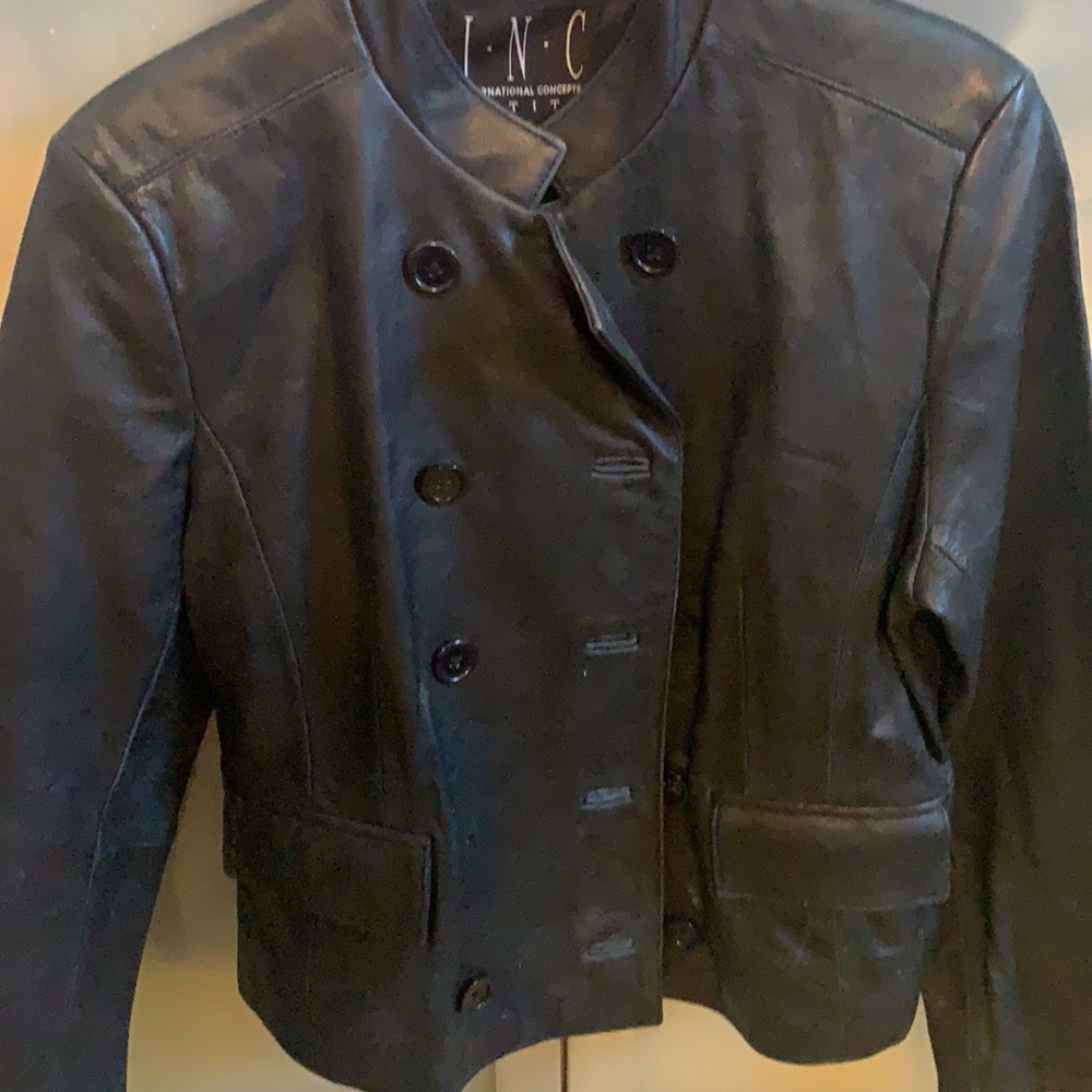 Inc Black Leather Lined Double Button Small Petit… - image 2